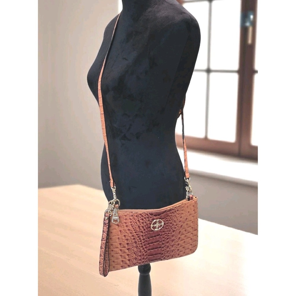 Stauer Sloane Crocodile Embossed Crossbody Bag Cognac Vegan Leather‎ Wristlet